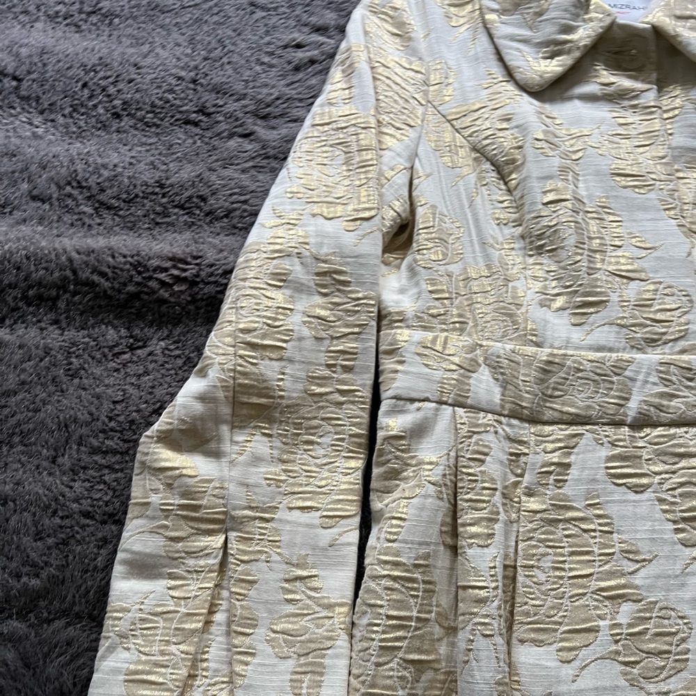 Isaac Mizrahi Cream Floral Jacquard Trench Coat